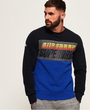 Superdry Triple Drop Pop Panel Férfi Pulóver Sötétkék/Szürke/Kék | TXFVJ2075